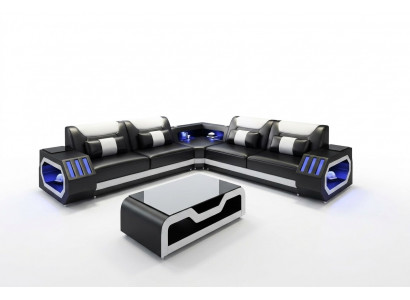 LED Illuminated Corner Sofa Living Room Leather Couch Seat Upholstered Living Landscape Sofa