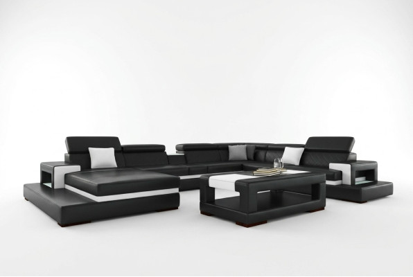 Black corner sofa living area leather sofa with relax function big couches