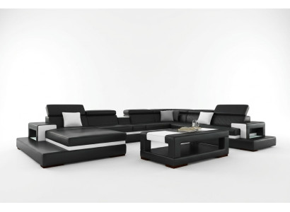 Black corner sofa living area leather sofa with relax function big couches