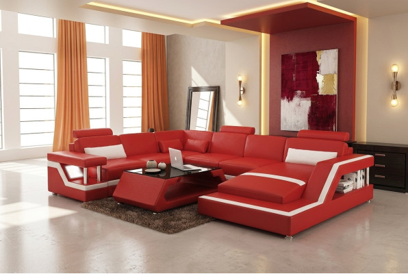 Red corner sofa leather sofa big XXL U-shaped living landscape sofa couch