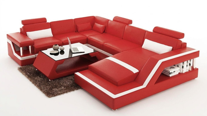 Red corner sofa leather sofa big XXL U-shaped living landscape sofa couch