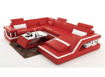 Red corner sofa leather sofa big XXL U-shaped living landscape sofa couch