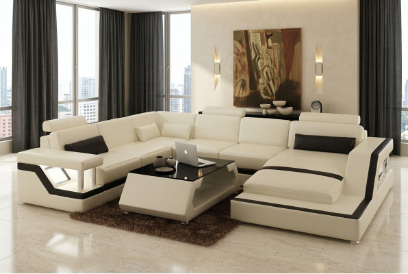 Illuminated living room corner sofa upholstery corner seating set leather couches