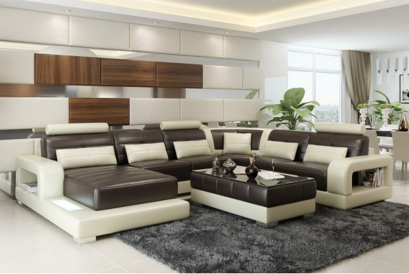 Brown leather corner sofa couch design seating upholstery suite
