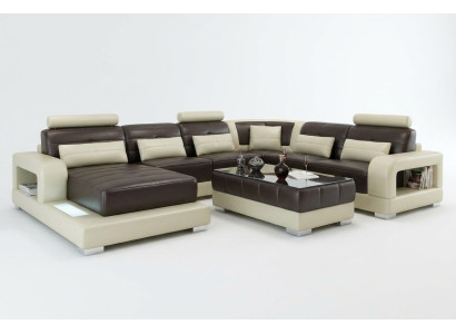 Brown leather corner sofa couch design seating upholstery suite