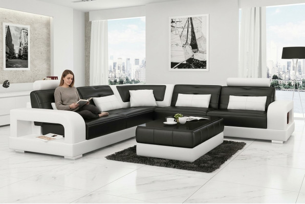 Leather sofa corner sofa + coffee table set upholstery L-shaped sofa design