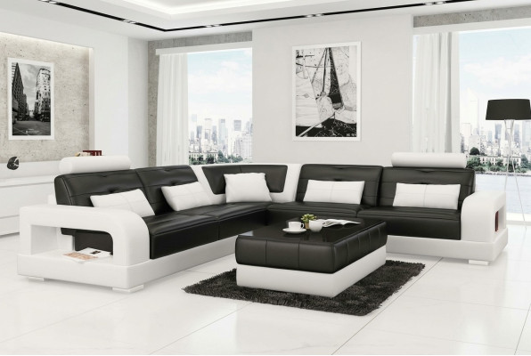 Leather sofa corner sofa + coffee table set upholstery L-shaped sofa design