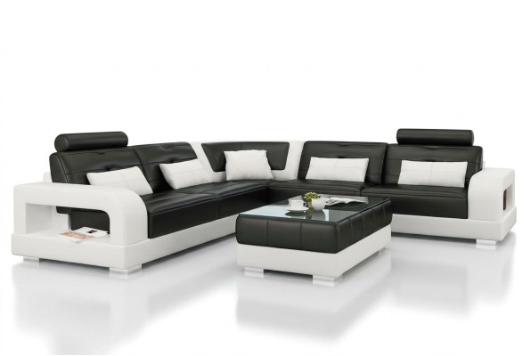 Leather sofa corner sofa + coffee table set upholstery L-shaped sofa design