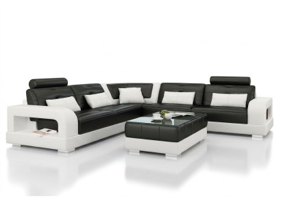 Leather sofa corner sofa + coffee table set upholstery L-shaped sofa design