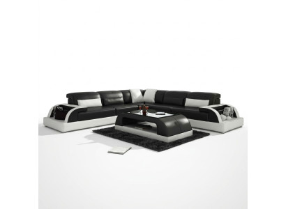 Sectional sofa L-shape + coffee table sofa couch design gray upholstery leather
