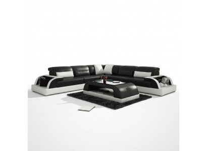 Sectional sofa L-shape + coffee table sofa couch design gray upholstery leather