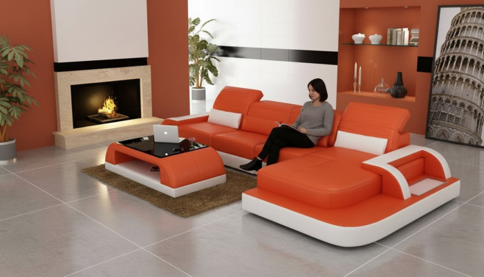 Leather sofa + coffee table couch living area corner sofa corner set new