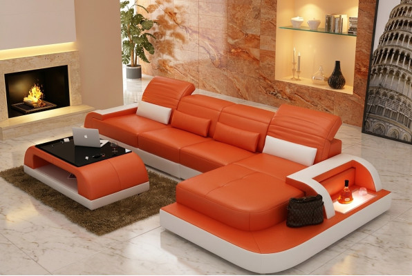 Leather sofa + coffee table couch living area corner sofa corner set new