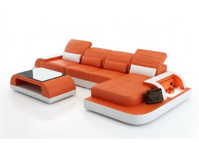 Leather sofa + coffee table couch living area corner sofa corner set new