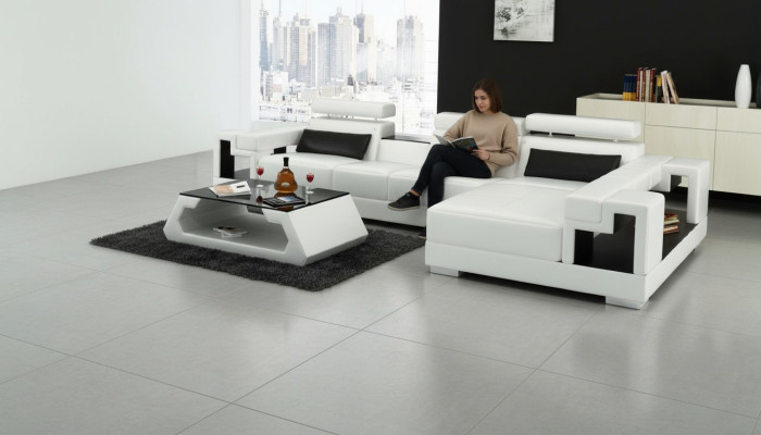 Sectional leather sofa in an L-shape upholstered corner couch.