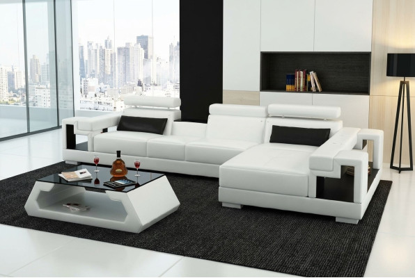 Sectional leather sofa in an L-shape upholstered corner couch.