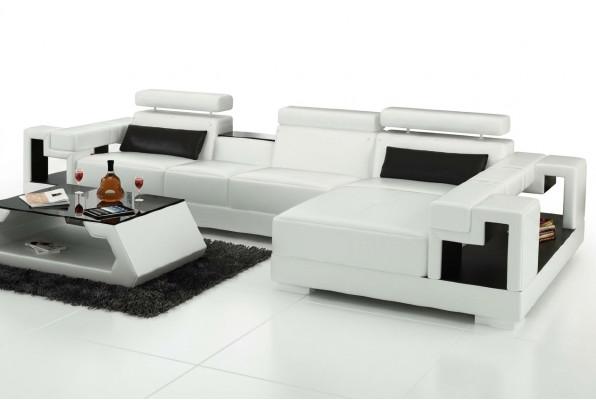 Sectional leather sofa in an L-shape upholstered corner couch.