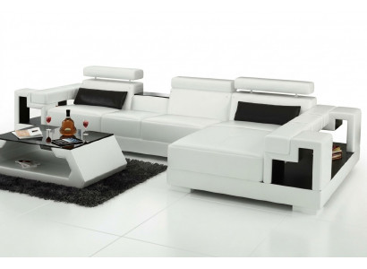 Sectional leather sofa in an L-shape upholstered corner couch.
