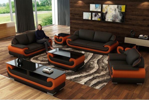 Leather sofa couch living landscape 3+1+1 seater set design modern sofa