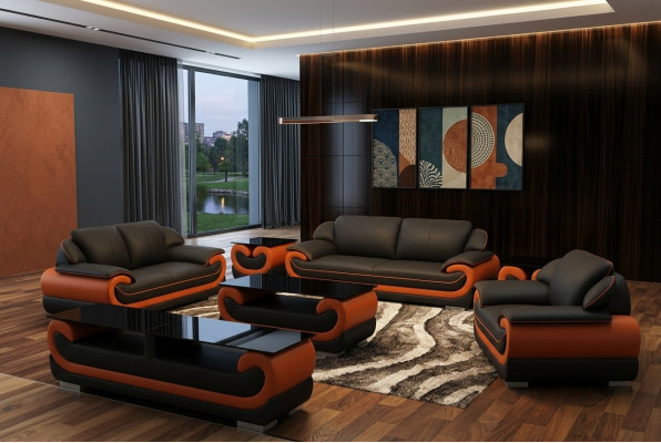 Leather sofa couch living landscape 3+1+1 seater set design modern sofa
