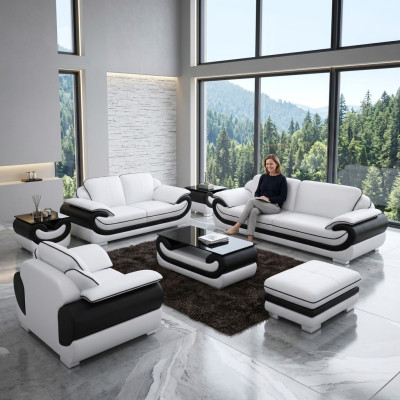 3+2+1 Seater Sofa Set 2x Side Table Sideboard Stool 7-piece Living Room Set