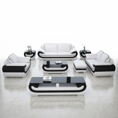 3+2+1 Seater Sofa Set 2x Side Table Sideboard Stool 7-piece Living Room Set
