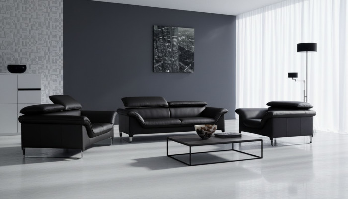 Leather sofa couch living landscape 3+1+1 seater suite modern design sofa