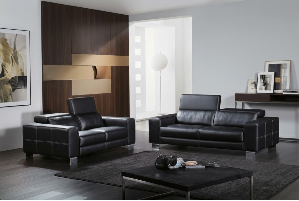 Set leather sofa couch living landscape 3+1+1 seater suite design modern