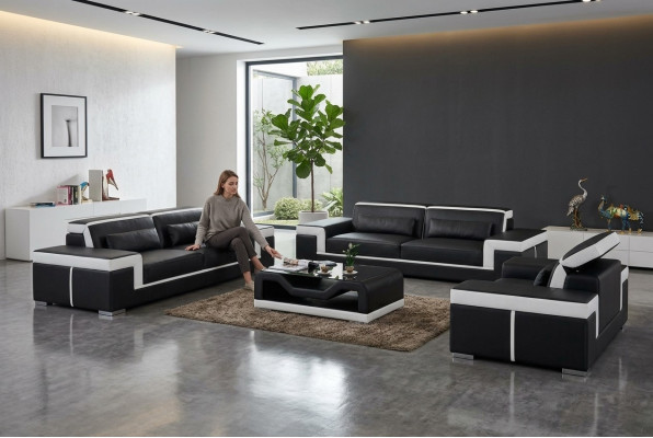 Leather sofa couch living landscape 3+2+1 seat suite design modern sofa