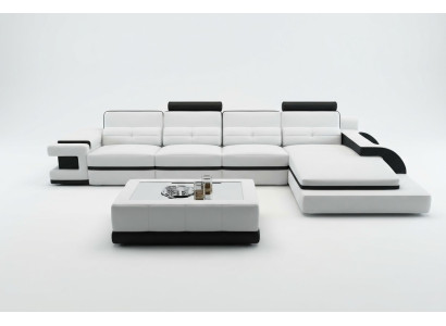 Corner sofa L-shape sofa couch design gray upholstery leather modern illuminated