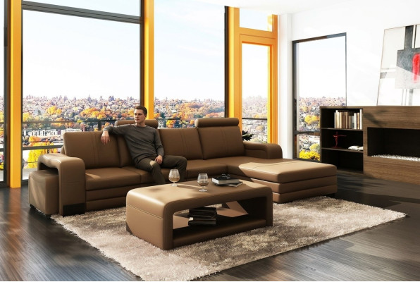 Corner sofa set 3-piece. Couch table stool leather suite sofas.