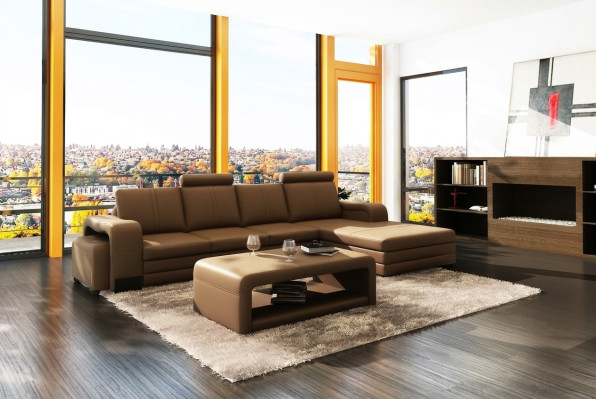 Corner sofa set 3-piece. Couch table stool leather suite sofas.