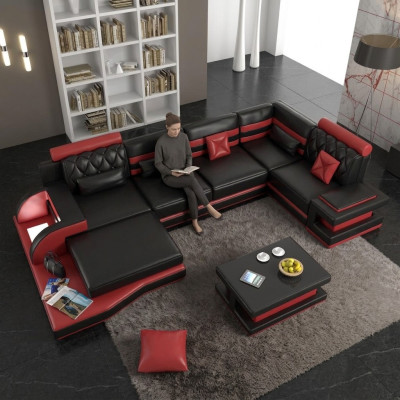 Leather sectional big XXL U-shape living landscape sofa couch set