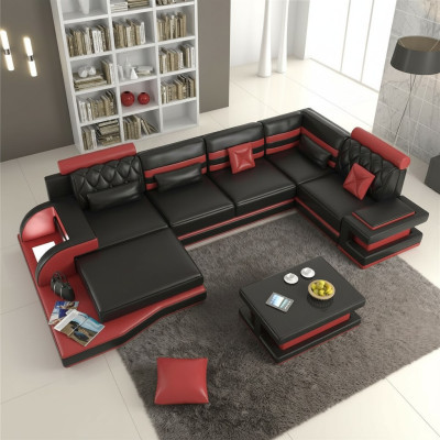 Leather sectional big XXL U-shape living landscape sofa couch set