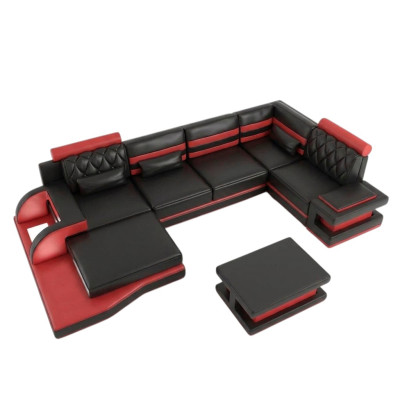 Leather sectional big XXL U-shape living landscape sofa couch set