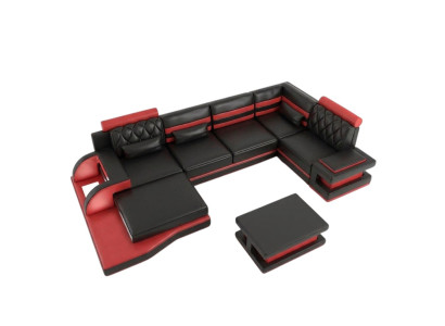 Leather sectional big XXL U-shape living landscape sofa couch set