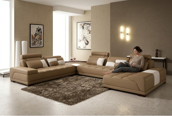 Corner sofa, leather sofa, upholstered living area, couch, sofa corner unit, U-shape.