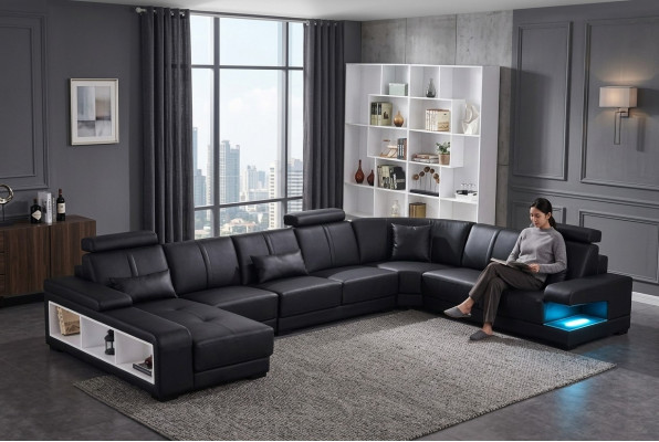 XXL BIG living landscape U-shape corner sofa couch upholstery decoration suite