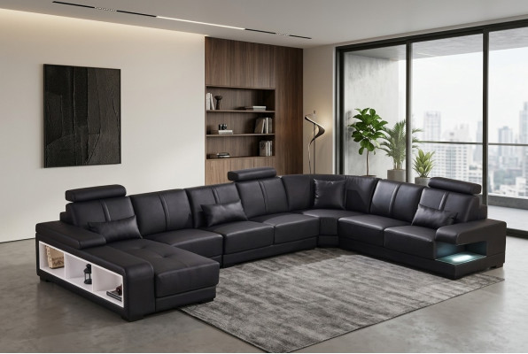 XXL BIG living landscape U-shape corner sofa couch upholstery decoration suite