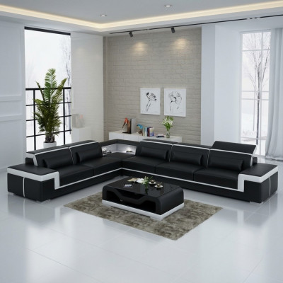 Designer sofa, couch, corner sofa, leather, textile ensemble, living area, upholstery