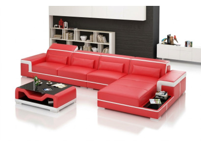 Leather sectional L-shaped corner sofa suite.