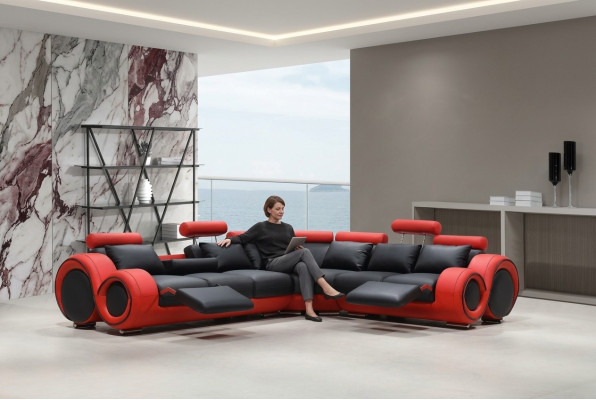 Designer sofa set living area couch corner sofa leather textile upholstery