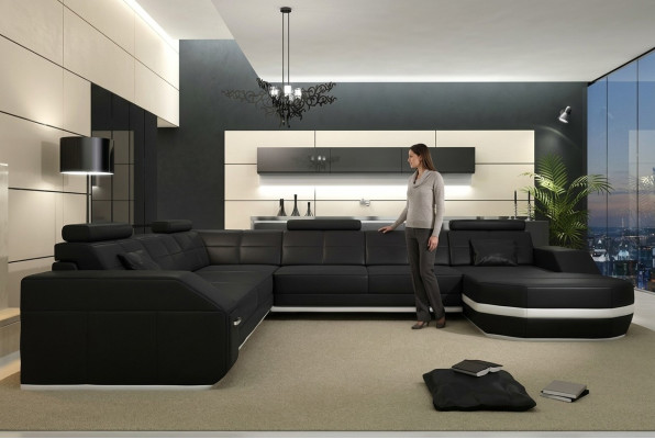 Corner sofa leather sofa big XXL U-shape living landscape sofa couch decoration set