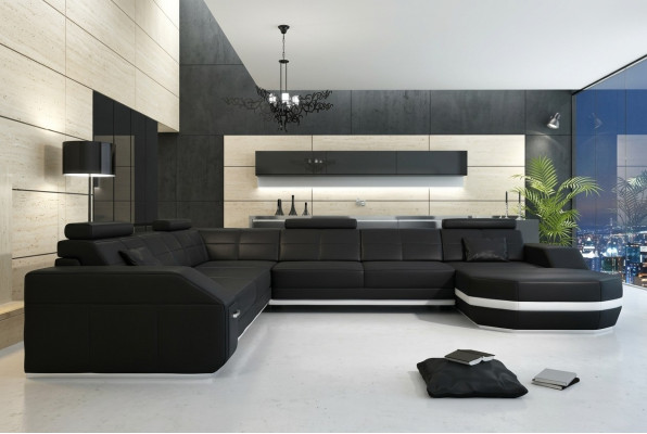 Corner sofa leather sofa big XXL U-shape living landscape sofa couch decoration set