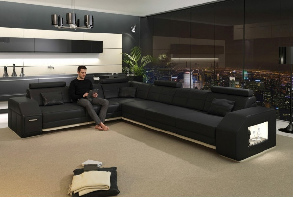 Corner sectional leather textile upholstered designer sofa living landscape.