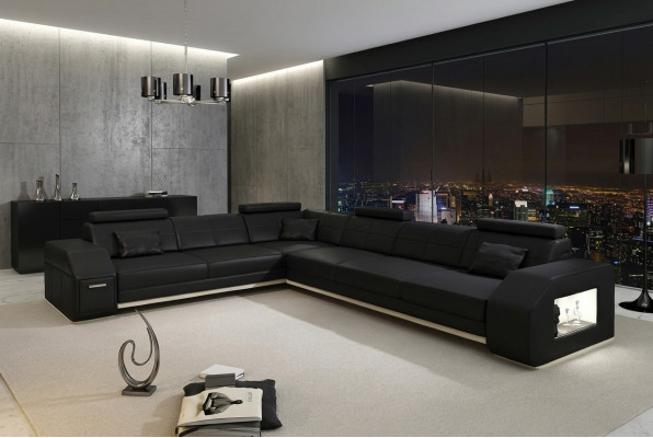 Corner sectional leather textile upholstered designer sofa living landscape.