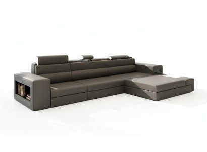 Sectional leather sofa, living area, L-shaped sofa, decorative couch, upholstered seating corner.
