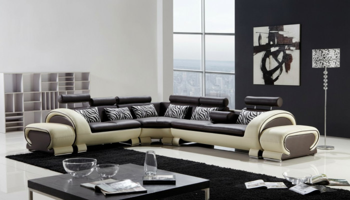 L-shaped sectional sofa 2x stool sofa couch design gray upholstery leather modern