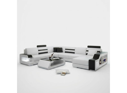 U-shaped sectional sofa living landscape - leather sofa set with shelf leather