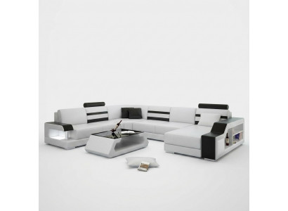U-shaped sectional sofa living landscape - leather sofa set with shelf leather